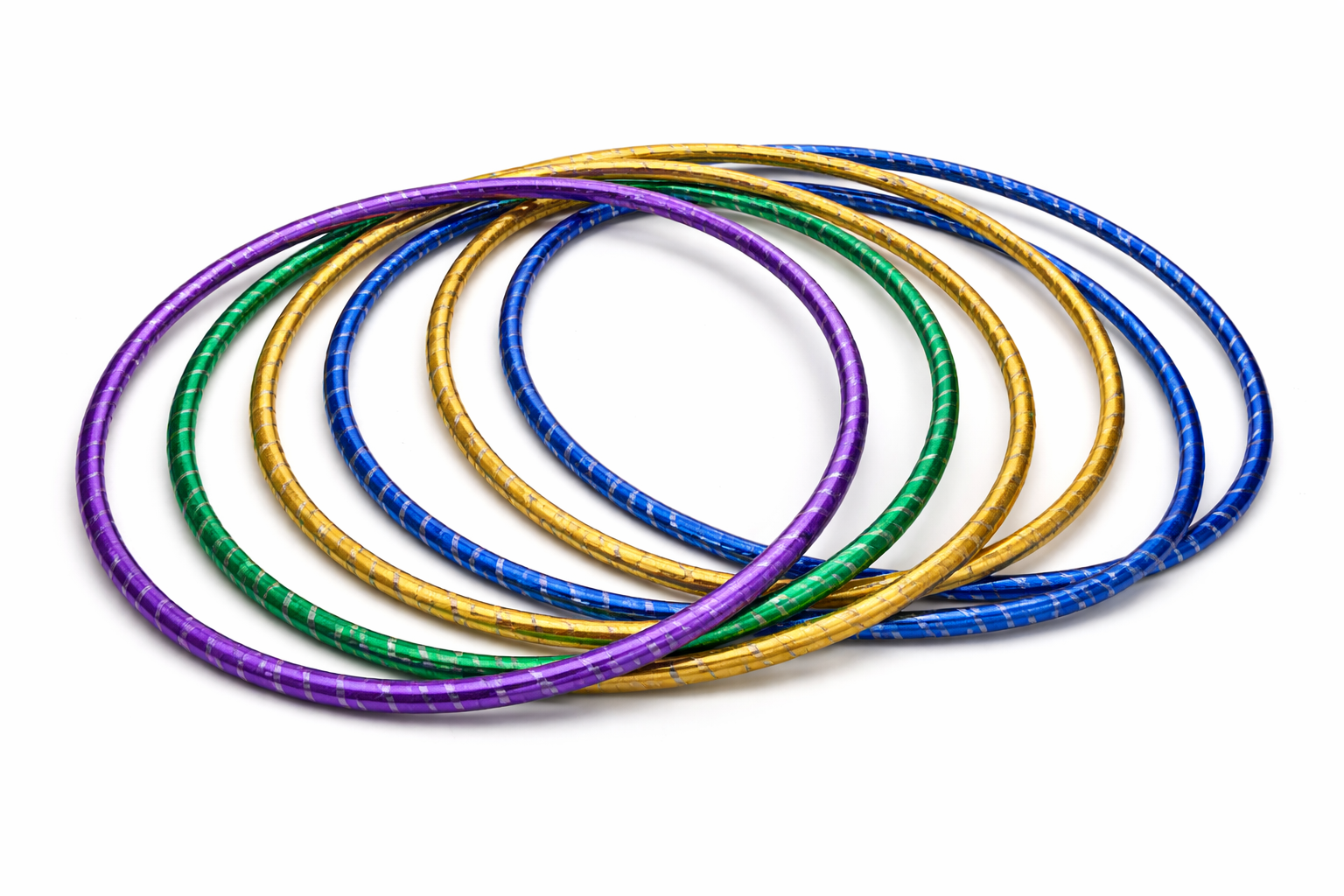 Set of colorful hula hoops on a white background